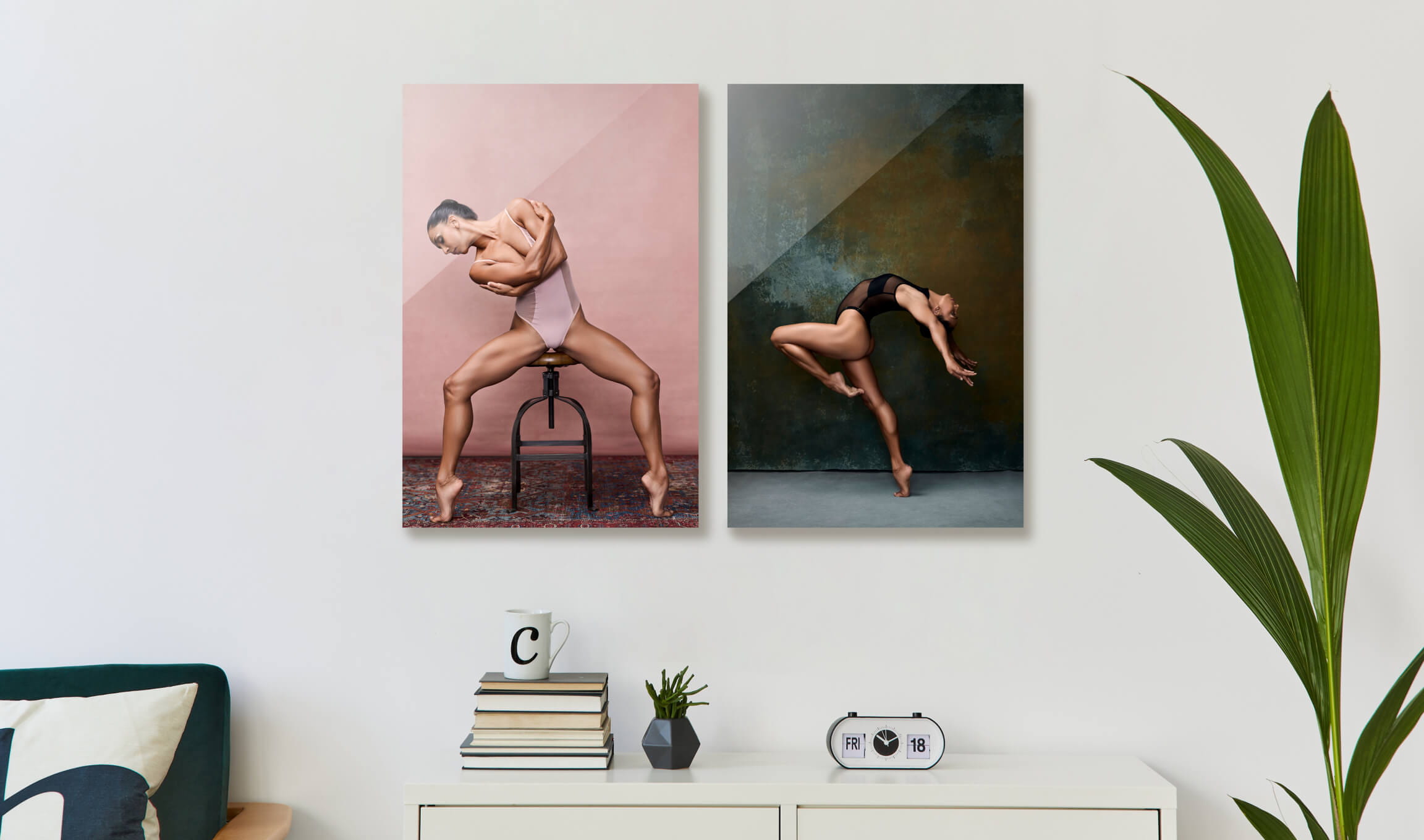 Acrylic face-mounted wedding print on a home wall