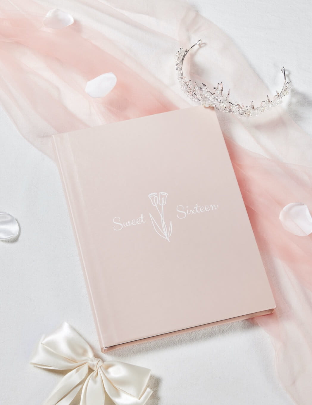 Detail of a leather wedding album spine and cover with gold foil debossing